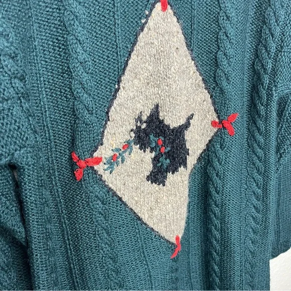 Vintage Scottie Dog Sweater Cable Knit Holiday Pullover Size Small 100% Wool S - Picture 2 of 8